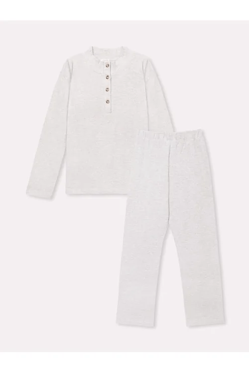 WARME BAUMWOLLE - Pyjama in Piqué-Optik mit Henley-Kragen