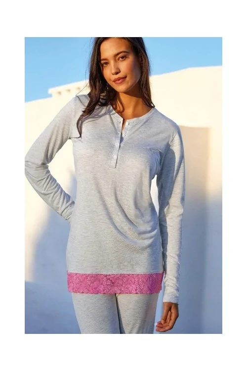Pigiama aperto 100% modal con pizzo serie Rosmarino JADEA