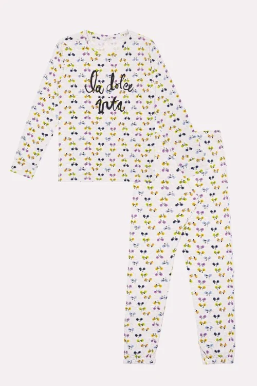 Langer Baumwollpyjama mit Bündchen, warm und nicht eng