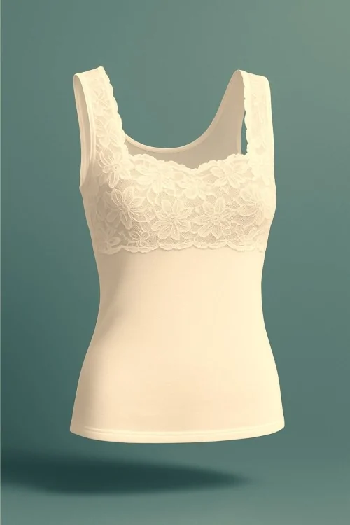 Canotta Donna con Spalla in Pizzo Elasticizzato – LANA COTONE