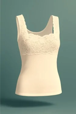 Camiseta de tirantes para mujer con hombros de encaje elástico – Lana y algodón
