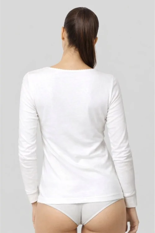 Pull en maille interlock de coton à manches longues pour femme