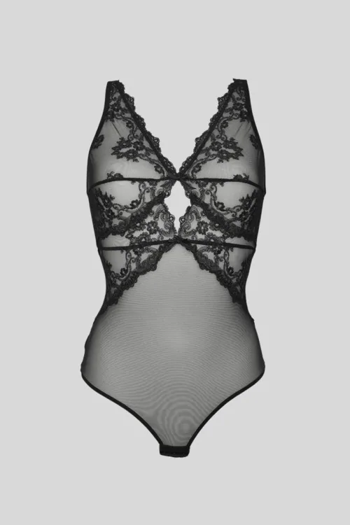 Transparenter Body mit hautenger Passform und sinnlicher Stickerei