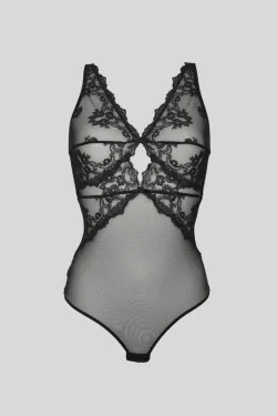 Sheer bodysuit with a second-skin effect and sensual embroidery