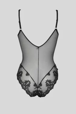 Sheer bodysuit with a second-skin effect and sensual embroidery