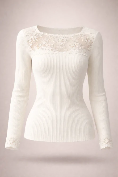 LANA E MICROFIBRA - Maglia Donna Aderente con Pizzo – Senza Cuciture