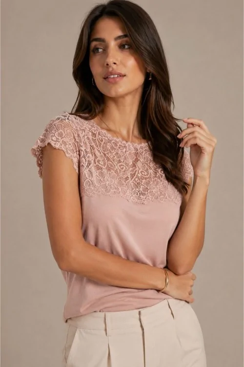 Jersey de mujer de micromodal con encaje suave y ligero.