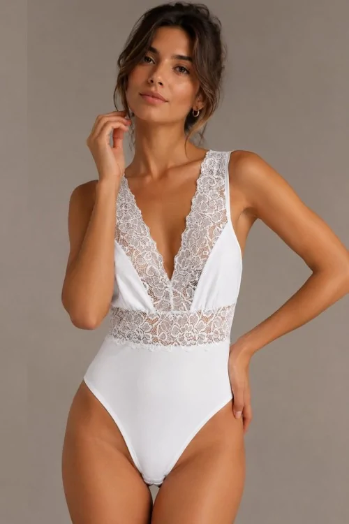 Body en dentelle à col V pour femme - Confort naturel et mise en valeur de la poitrine
