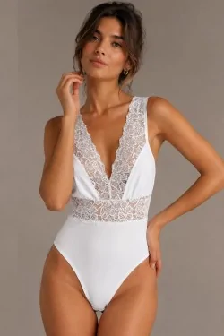 Women's Lace V-Neck Bodysuit - Natural Comfort and Bust Shape