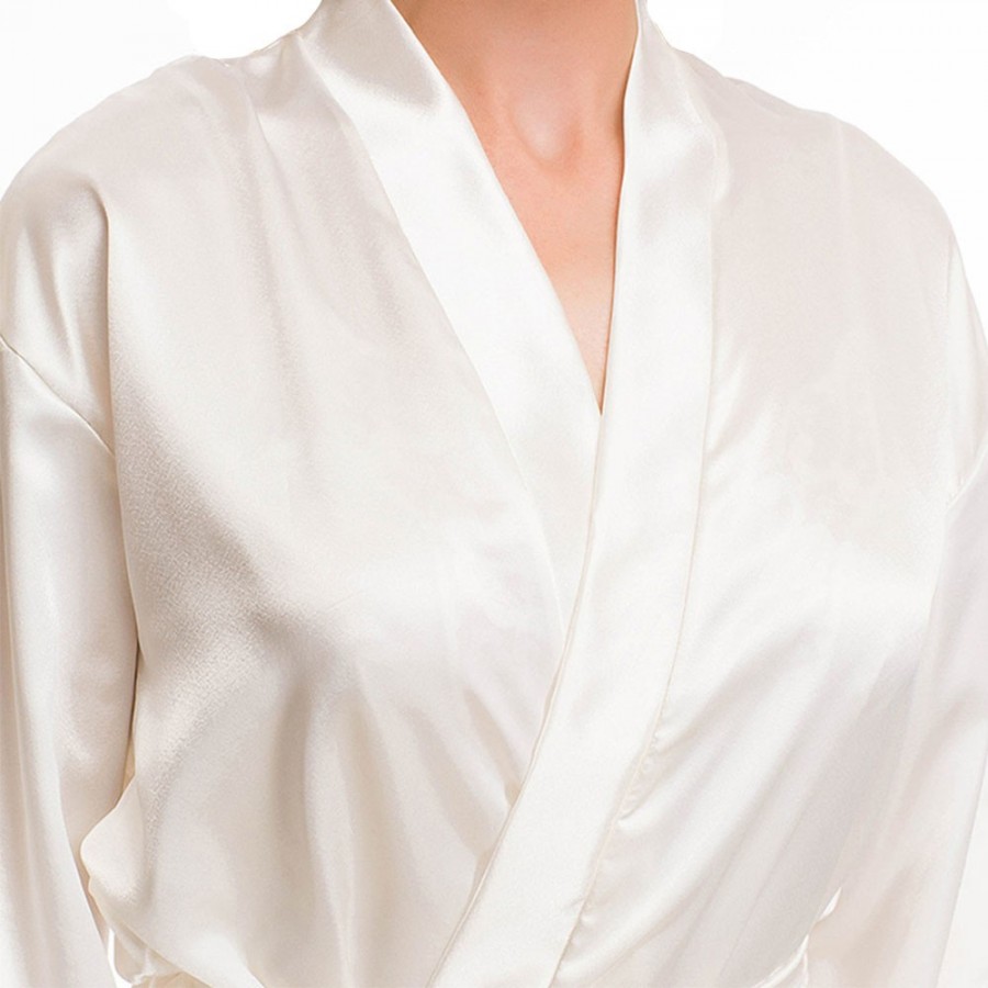 ANDRA long shawl satin dressing gown with waist belt