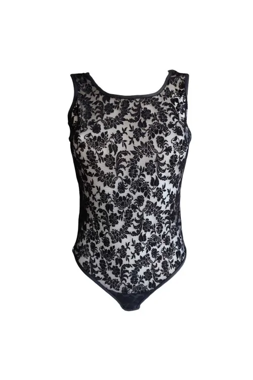 Body donna ricamato in tulle e modal