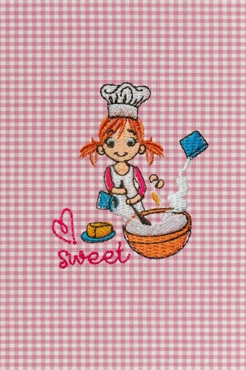 SIGGI pink checked kindergarten apron for girls